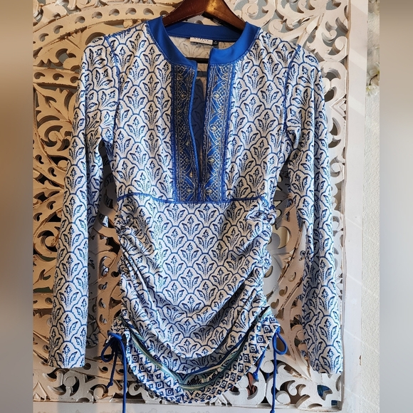 CABANA LIFE Palm Dessert UPF +50 Embroidered Rash Guard rouched SWIM Dress  MED - Picture 11 of 11